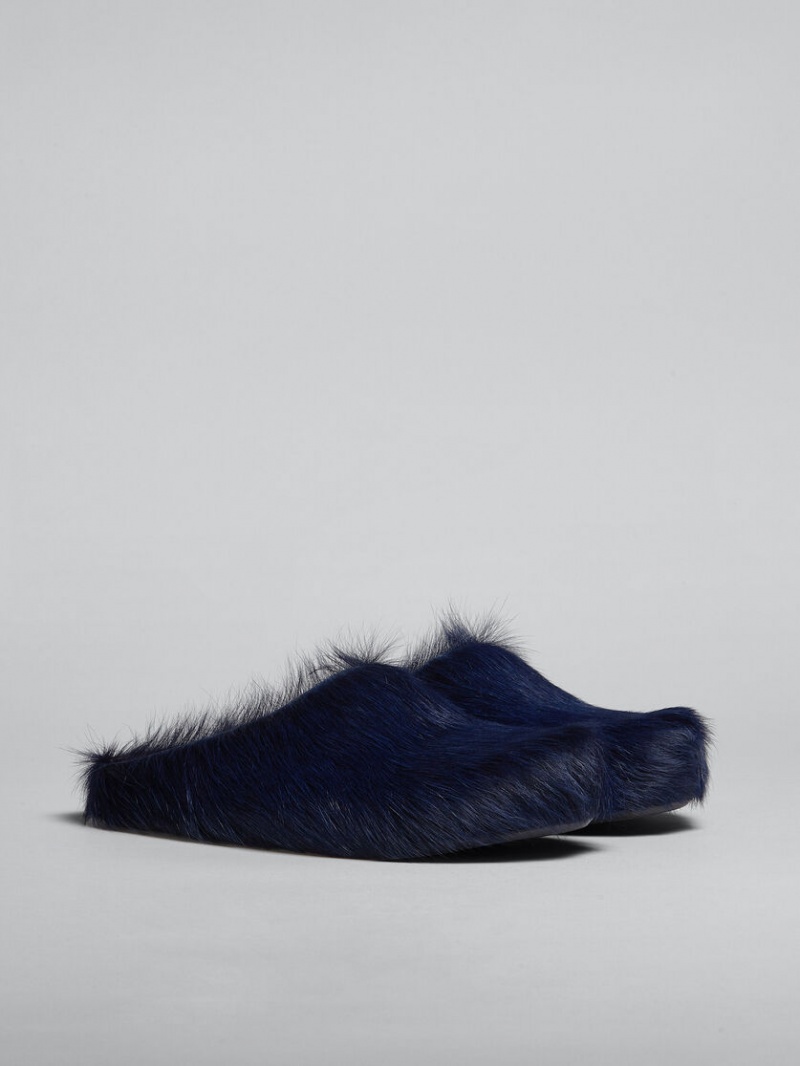 Marni Long Hair Calfskin Fussbett Sabot Svarta | ZSEMJ47496