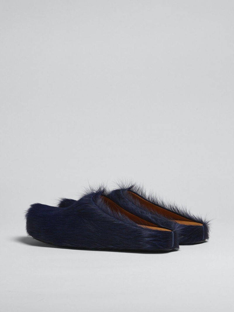Marni Long Hair Calfskin Fussbett Sabot Svarta | ZSEMJ47496