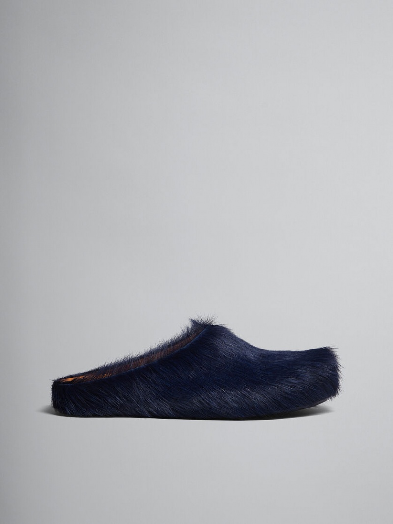 Marni Long Hair Calfskin Fussbett Sabot Svarta | ZSEMJ47496