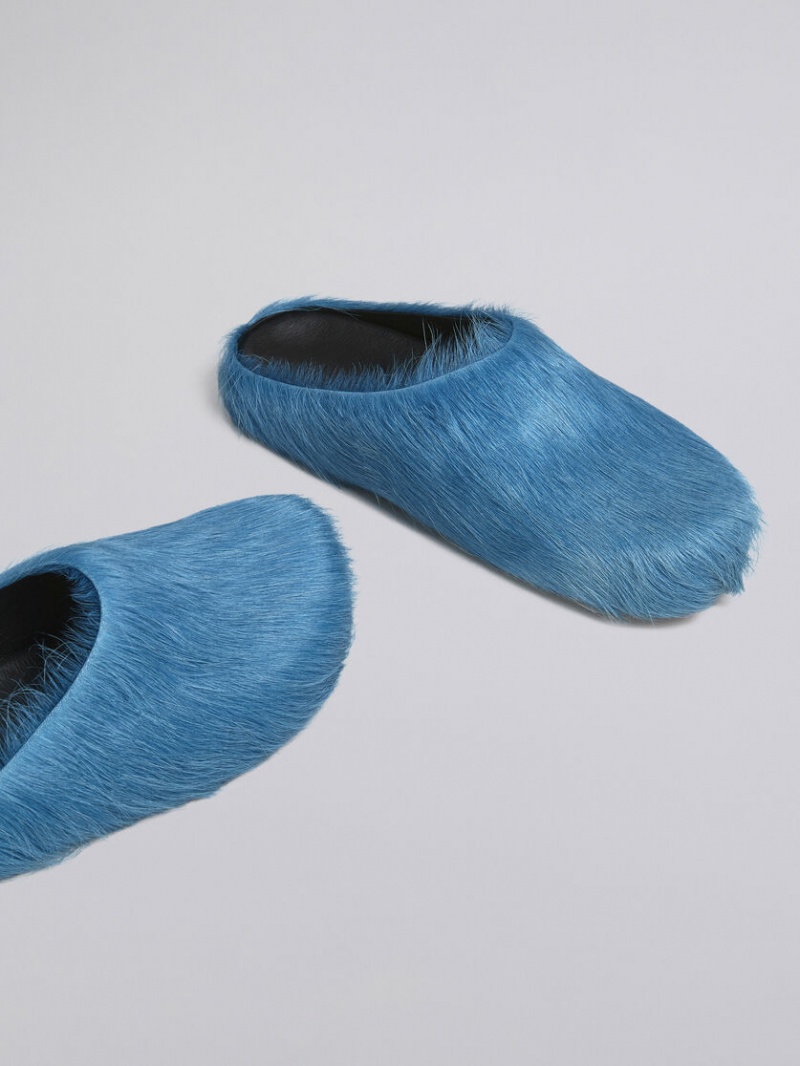 Marni Long Hair Calfskin Fussbett Sabot Blå | SSENY23441