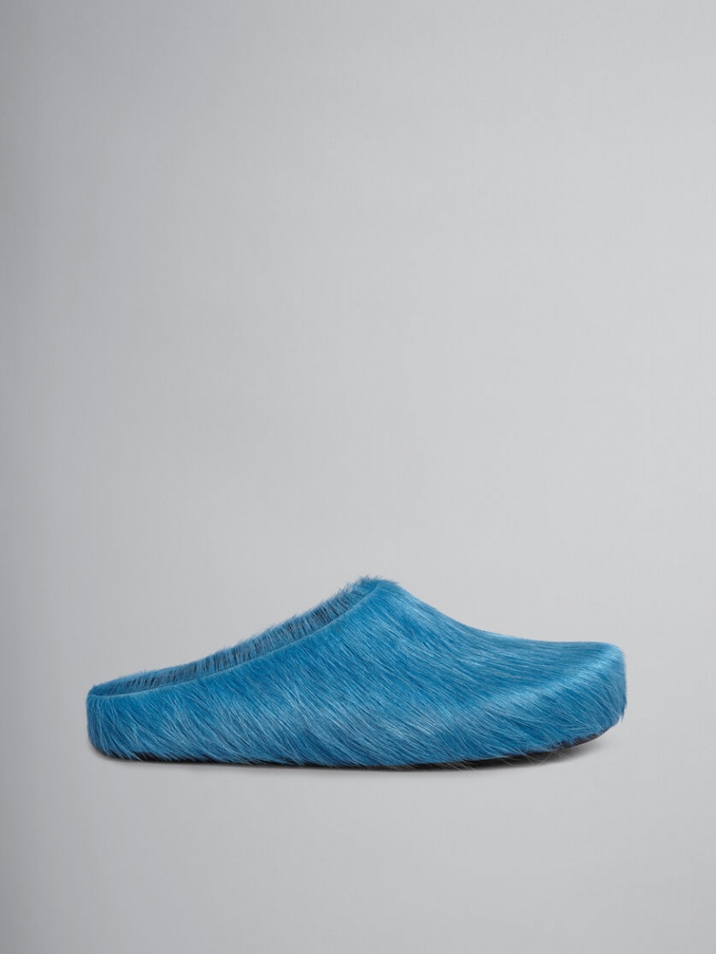 Marni Long Hair Calfskin Fussbett Sabot Blå | SSENY23441