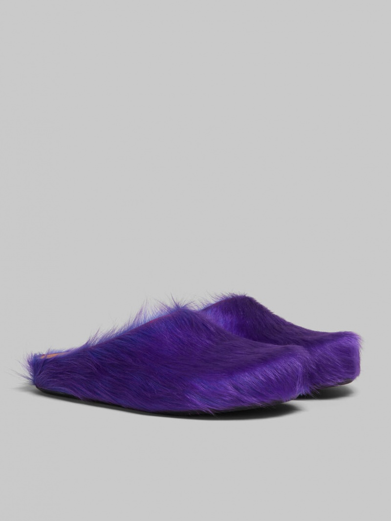Marni Long Hair Calfskin Fussbett Sabot Lila | FSEHY77370