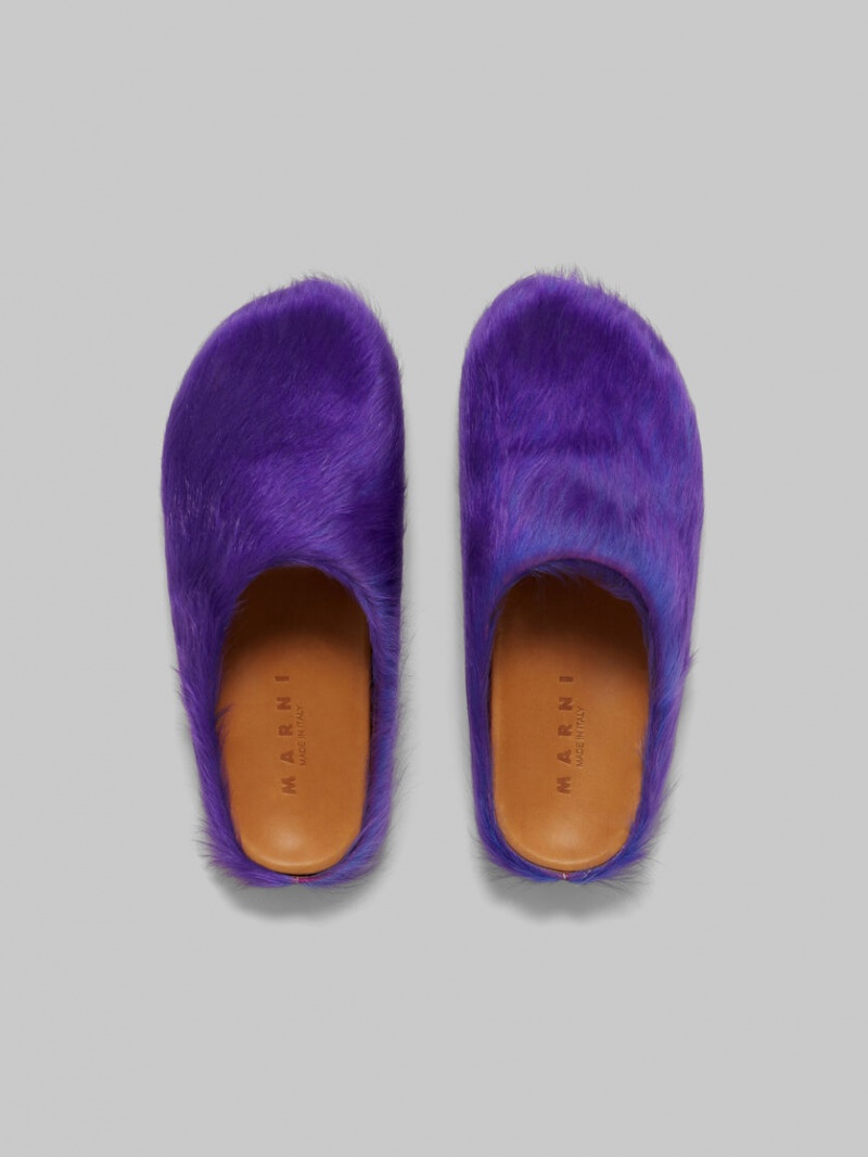 Marni Long Hair Calfskin Fussbett Sabot Lila | FSEHY77370