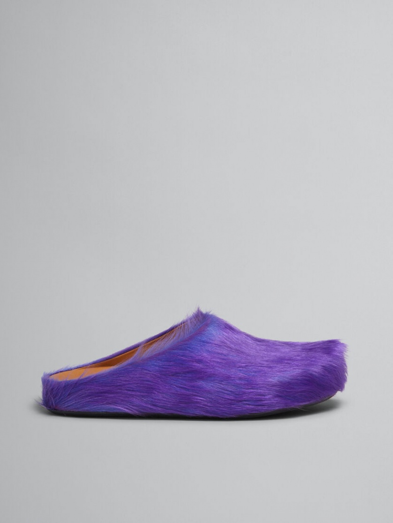 Marni Long Hair Calfskin Fussbett Sabot Lila | FSEHY77370