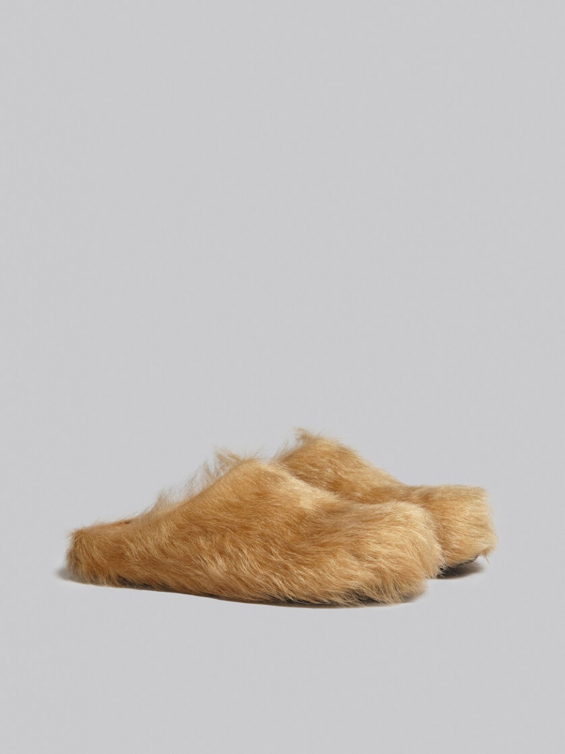 Marni Long-hair Calfskin Fussbett Sabot Beige | SEEGJ99778