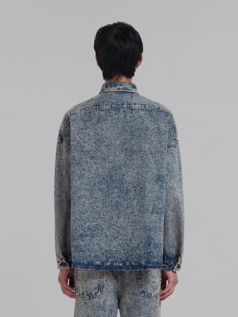 Marni Marble-dyed Denim Shirt Rosa Blå | SEJBT96084