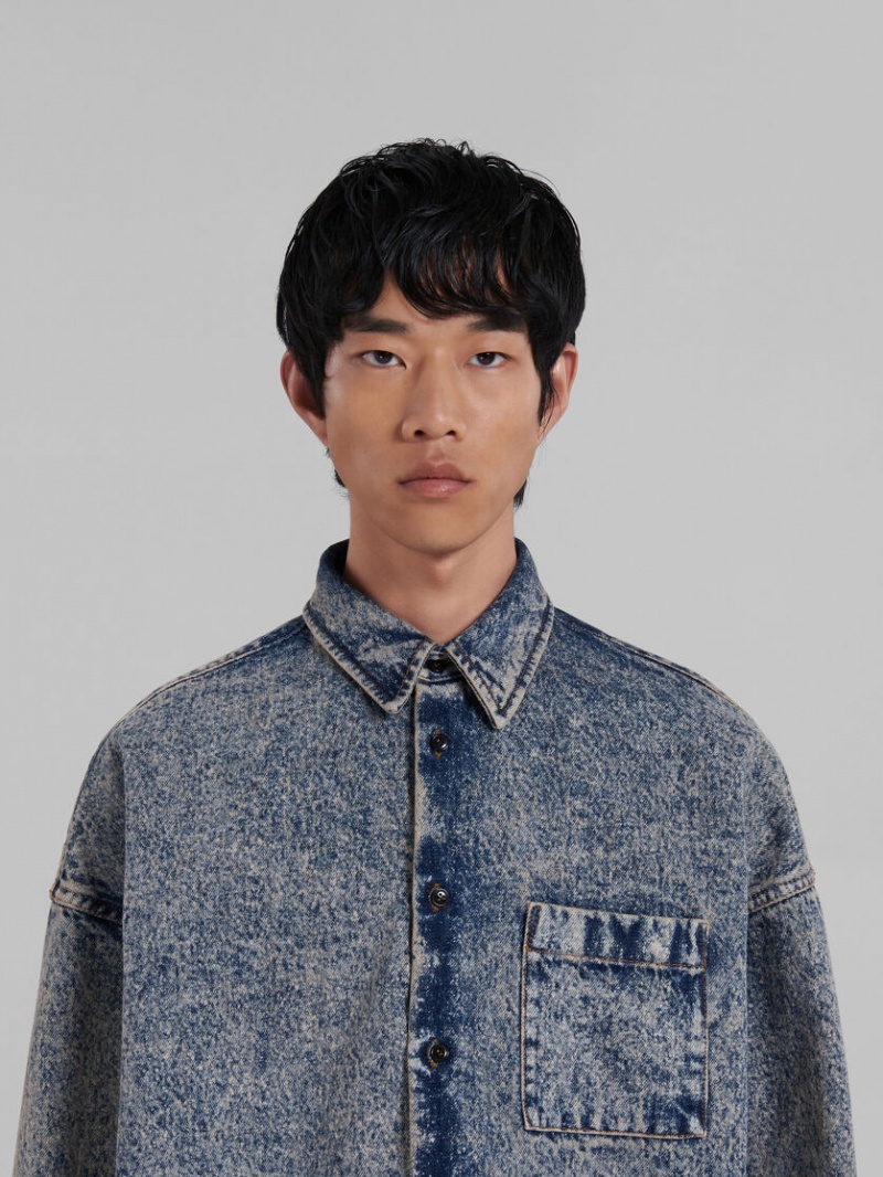 Marni Marble-dyed Denim Shirt Rosa Blå | SEJBT96084