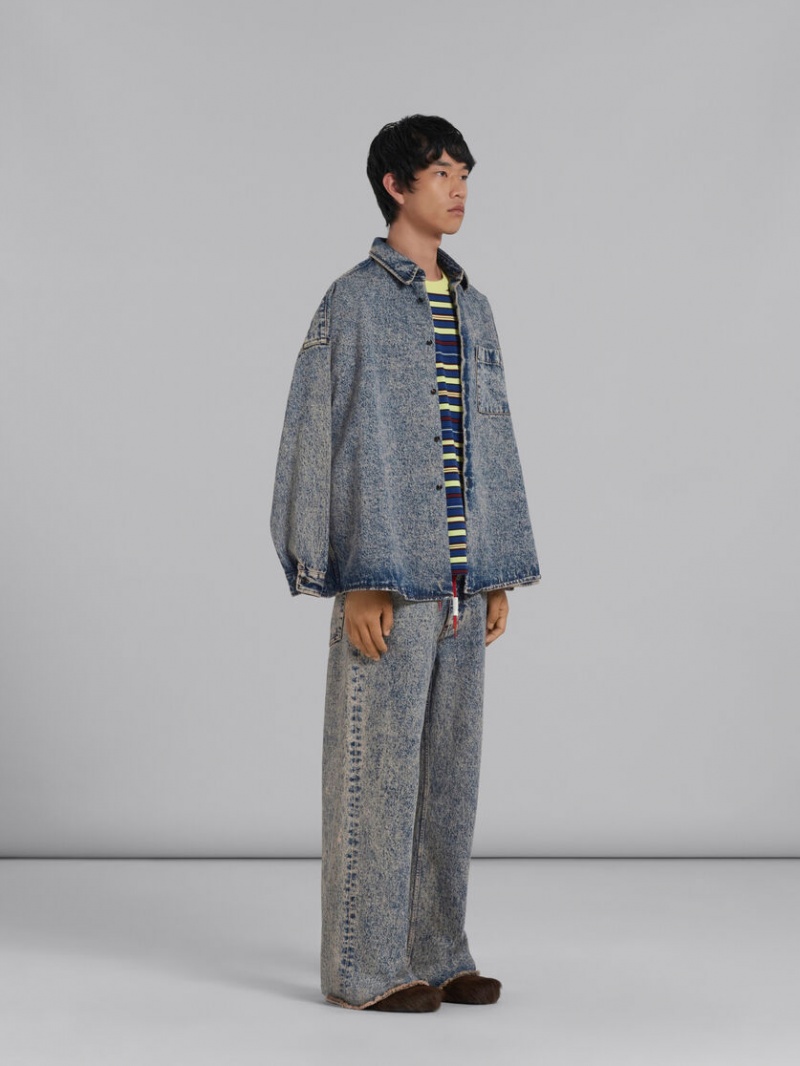 Marni Marble-dyed Denim Shirt Rosa Blå | SEJBT96084