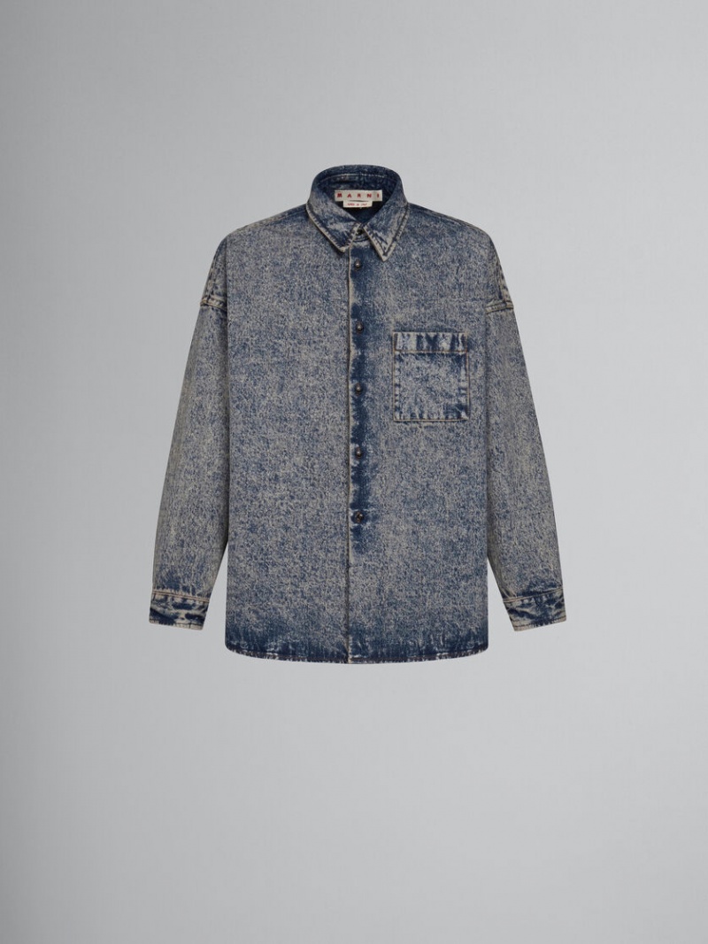 Marni Marble-dyed Denim Shirt Rosa Blå | SEJBT96084