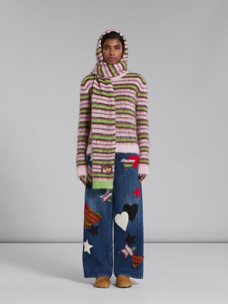 Marni Mohair And Ull Hat-scarf Rosa Gröna | XSEGW74898