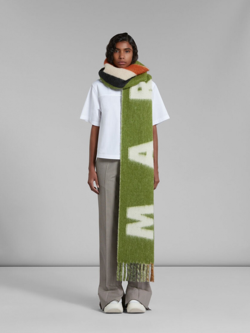 Marni Mohair And Ull Scarf With Maxi Logo Gröna | YSEVQ17889