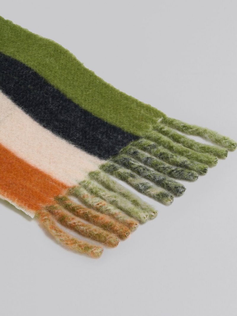 Marni Mohair And Ull Scarf With Maxi Logo Gröna | YSEVQ17889