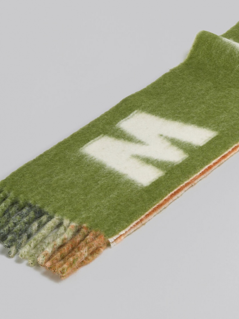 Marni Mohair And Ull Scarf With Maxi Logo Gröna | YSEVQ17889