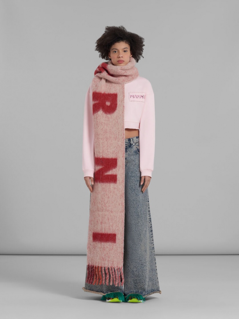 Marni Mohair And Ull Scarf With Maxi Logo Rosa | MSEFT75729