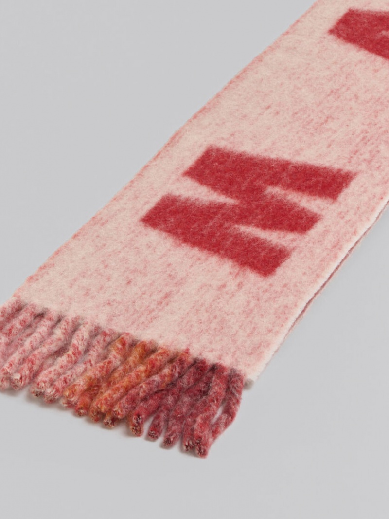 Marni Mohair And Ull Scarf With Maxi Logo Rosa | MSEFT75729