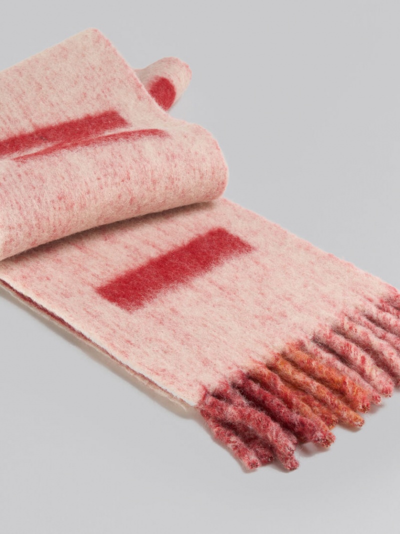 Marni Mohair And Ull Scarf With Maxi Logo Rosa | MSEFT75729