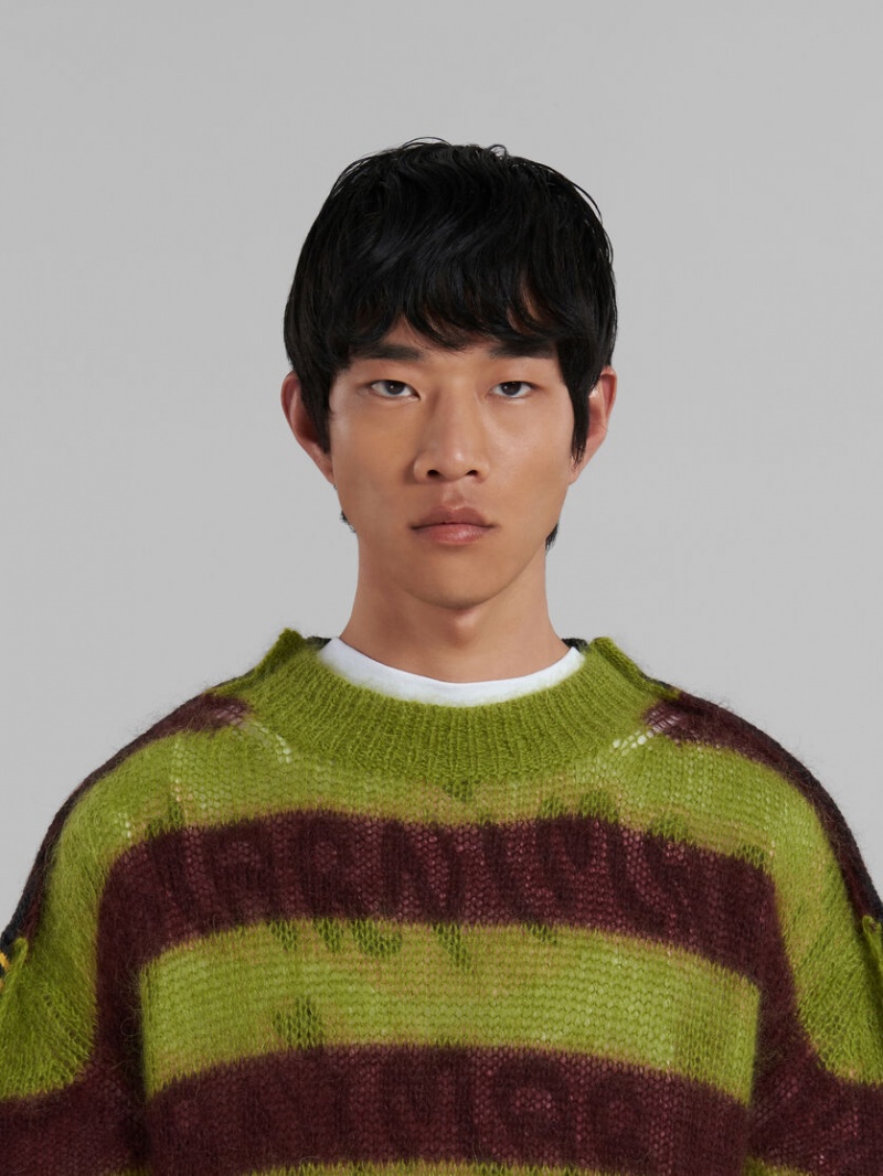 Marni Mohair And Ull Tröja With Multicolour Stripes Bruna Gröna | SEZPD97551