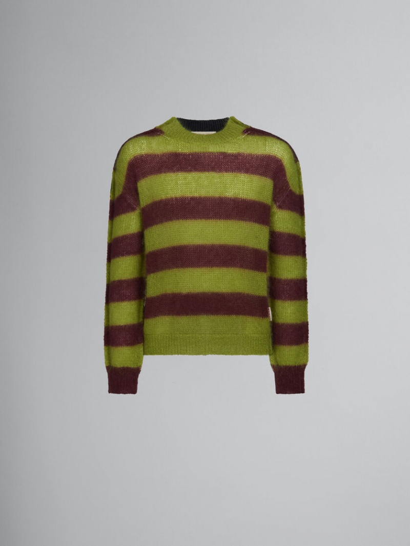 Marni Mohair And Ull Tröja With Multicolour Stripes Bruna Gröna | SEZPD97551