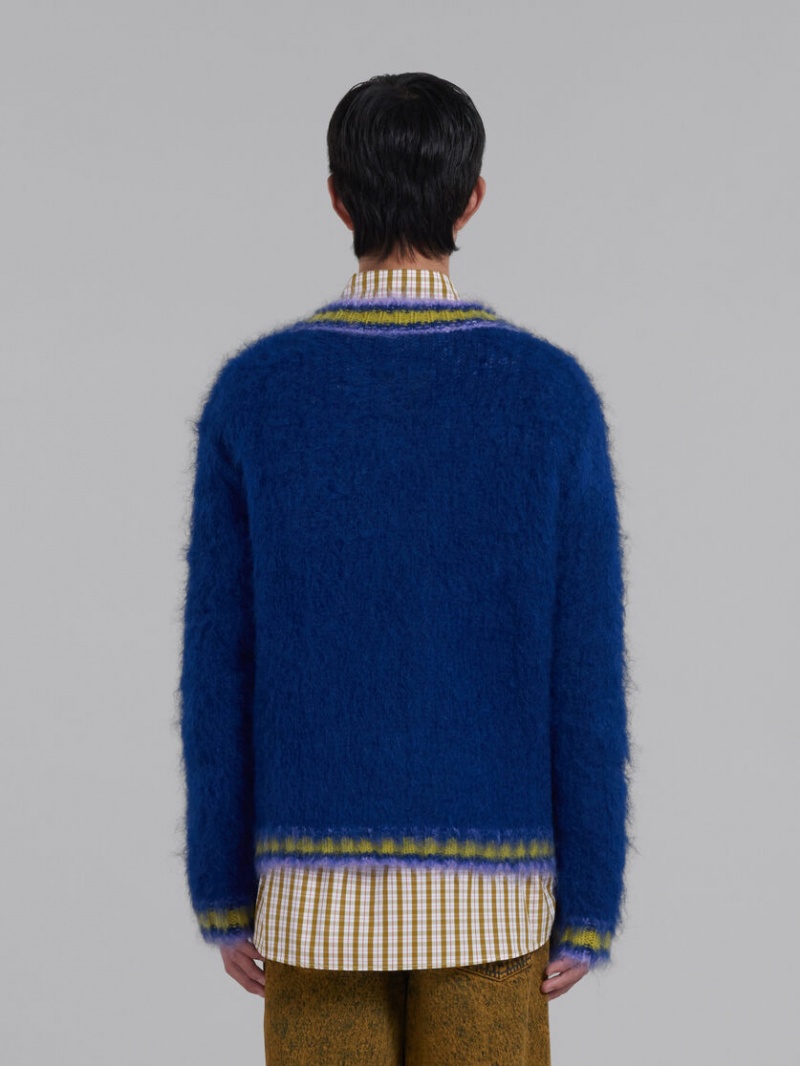 Marni Mohair Jumper With Randig Trims Blå | SENZX85225