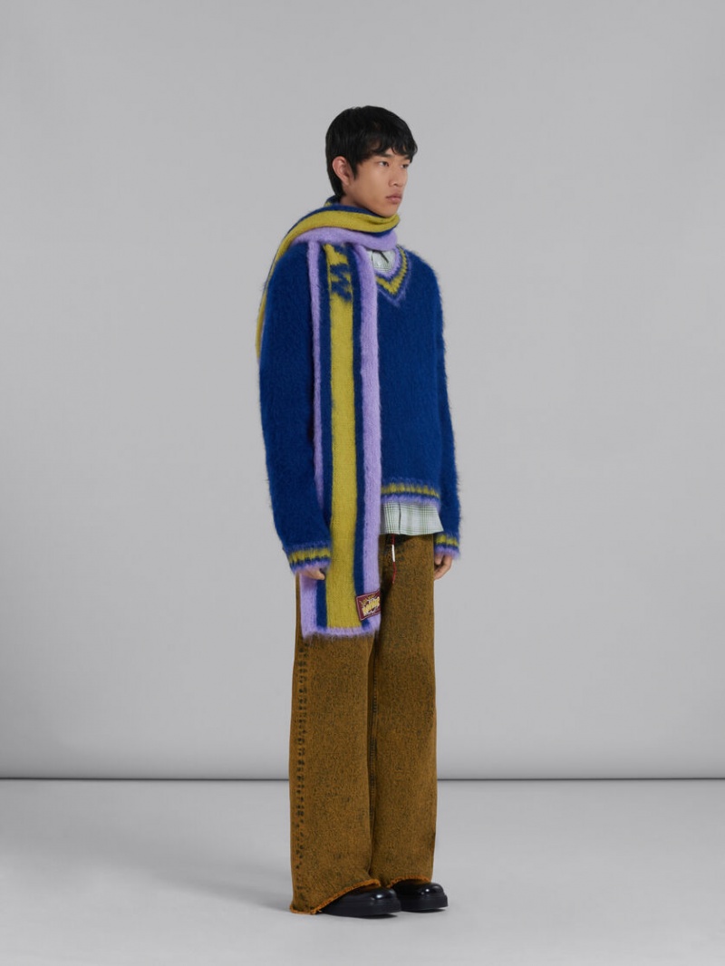 Marni Mohair Jumper With Randig Trims Blå | SENZX85225