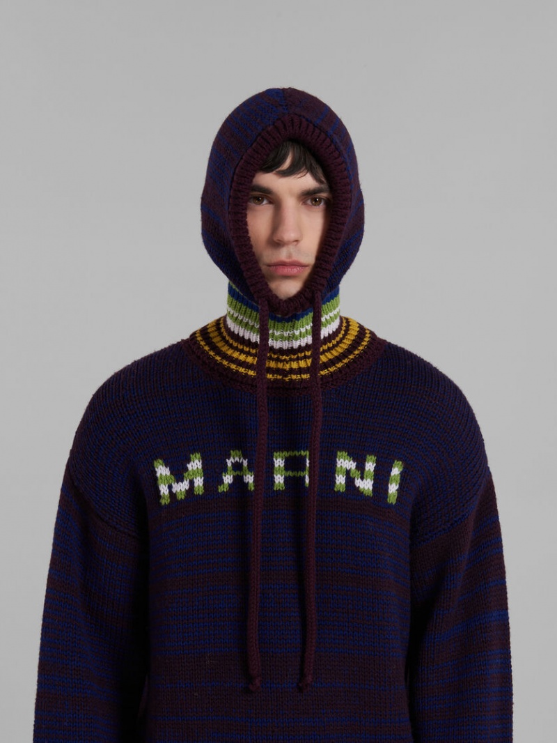 Marni Mouliné Balaclava With Randig Neck Blå | XSEBH55397