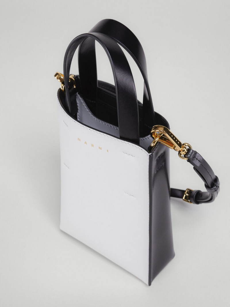 Marni Museo Nano Bag Läder Vita Svarta | SSEVO21077