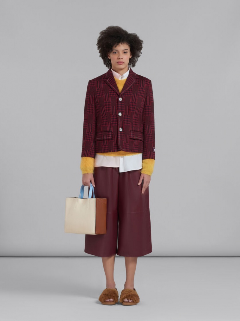 Marni Museo Soft Bag E/W Läder Vita Bruna Ljusblå | ZSENQ50102