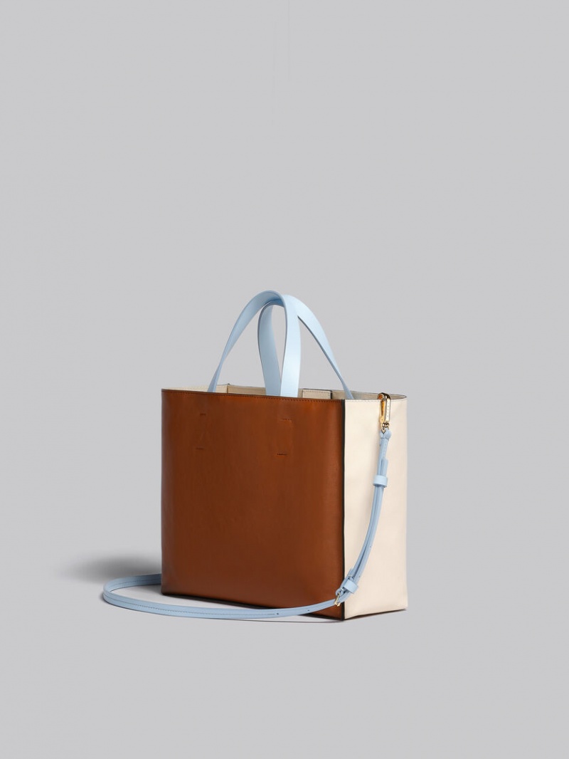 Marni Museo Soft Bag E/W Läder Vita Bruna Ljusblå | ZSENQ50102