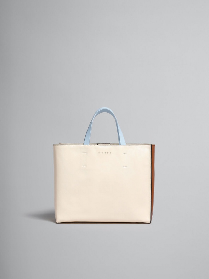 Marni Museo Soft Bag E/W Läder Vita Bruna Ljusblå | ZSENQ50102