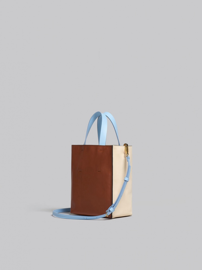 Marni Museo Soft Mini Bag Läder Vita Bruna Ljusblå | DSEVO40647