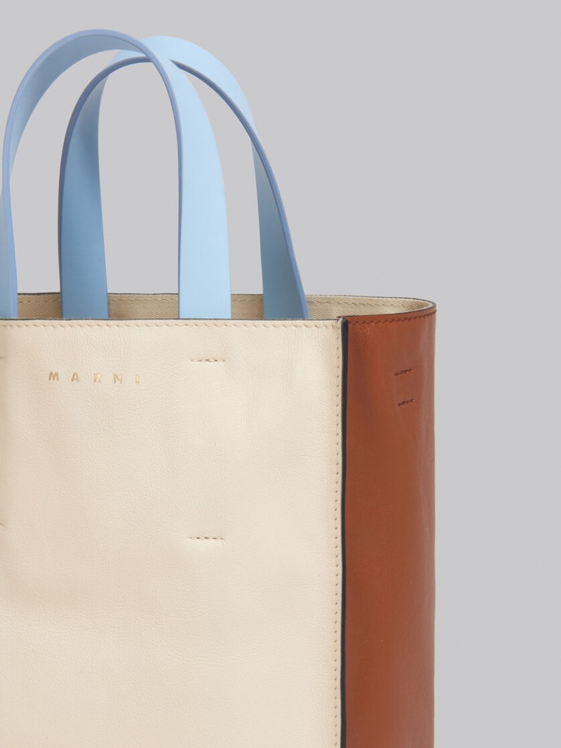 Marni Museo Soft Mini Bag Läder Vita Bruna Ljusblå | DSEVO40647
