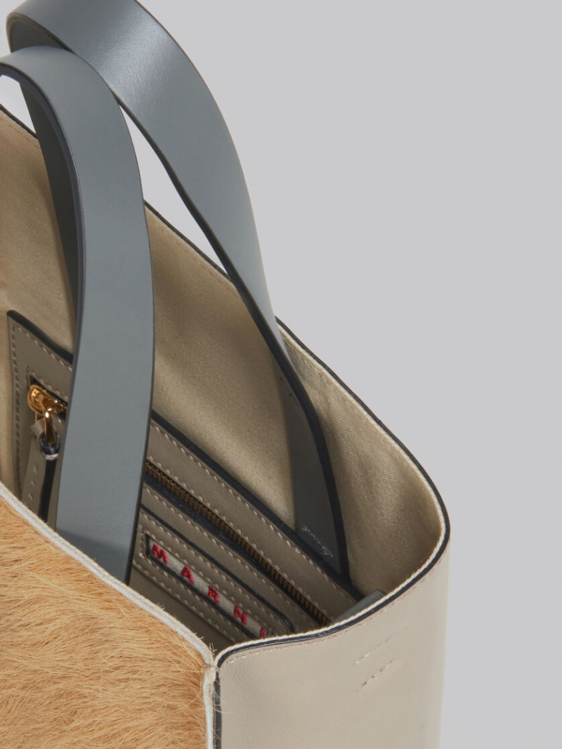 Marni Museo Soft Mini Bag Long-hair Calfskin Ljusbruna Beige Grå | LSETR20938