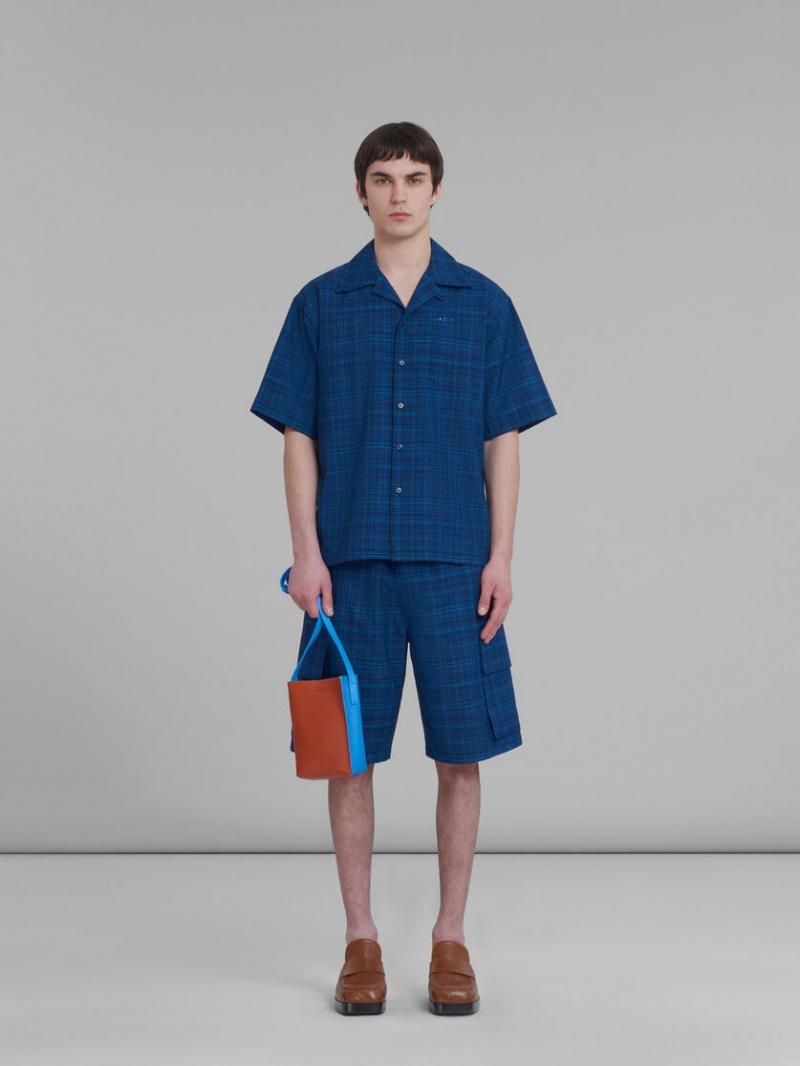 Marni Museo Soft Small Bag Läder Bruna Blå | TSEWZ61839