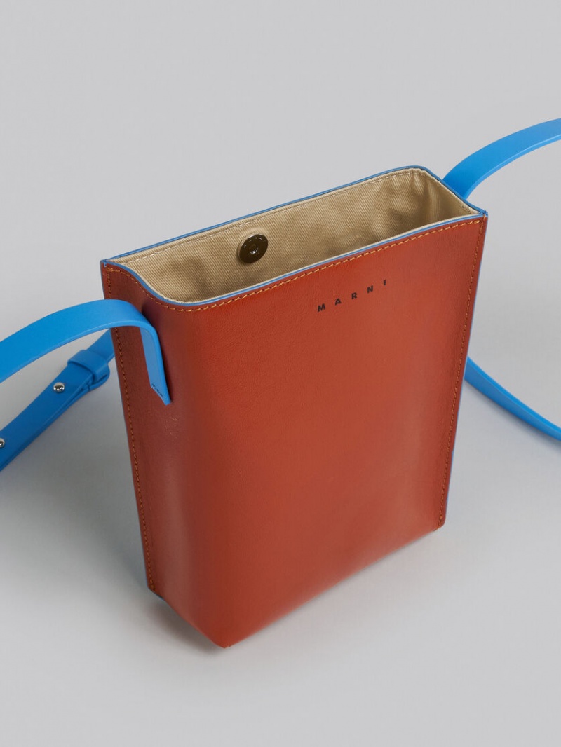 Marni Museo Soft Small Bag Läder Bruna Blå | TSEWZ61839
