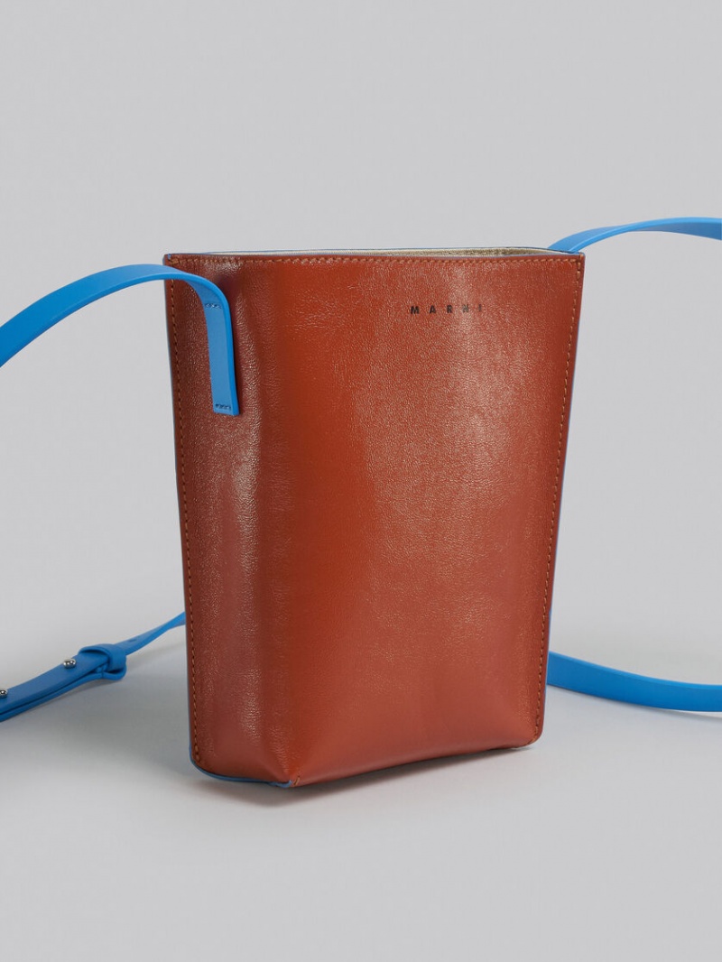Marni Museo Soft Small Bag Läder Bruna Blå | TSEWZ61839