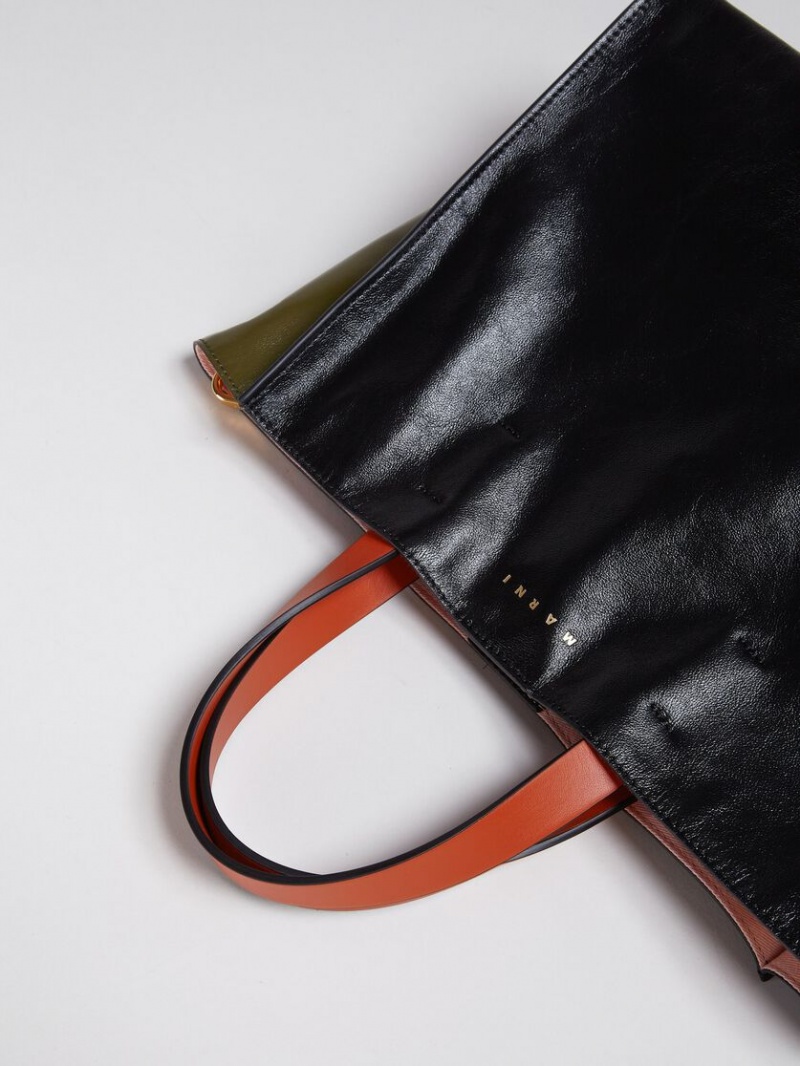 Marni Museo Soft Small Bag Läder Svarta Gröna Orange | SEXBR86851