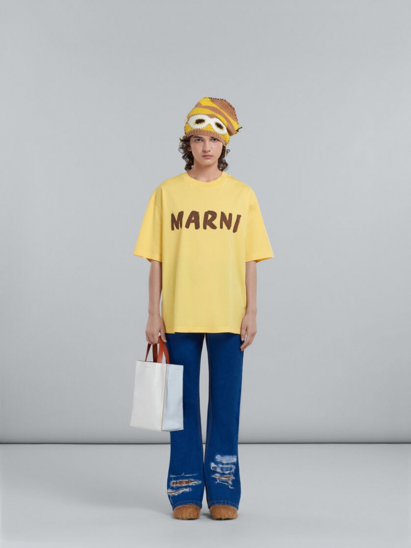 Marni Museo Soft Small Bag Läder Vita Ljusblå | ESEVG69007