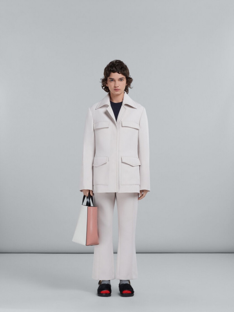 Marni Museo Soft Small Bag Läder Vita Rosa | QSEUV85908
