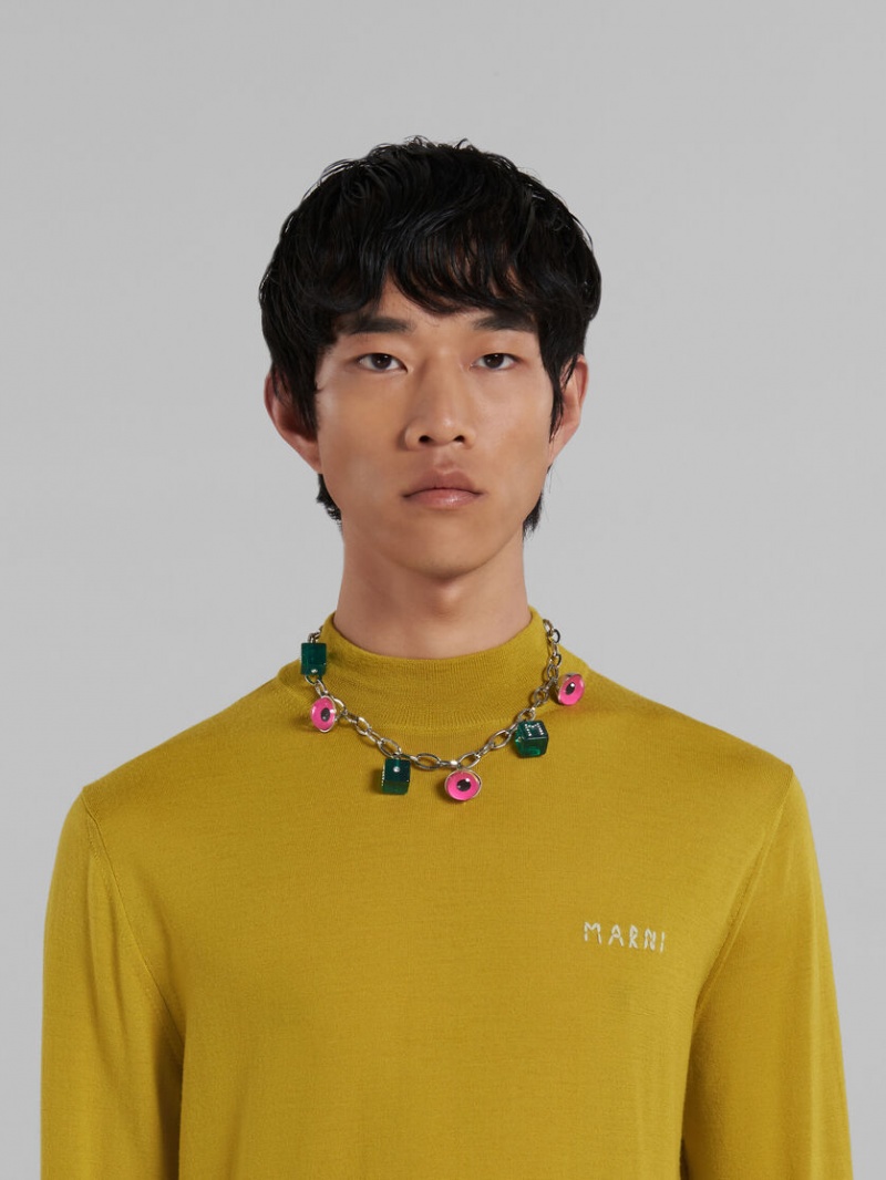 Marni Necklace With Eye And Dice Charms Gröna Rosa | USETG68139