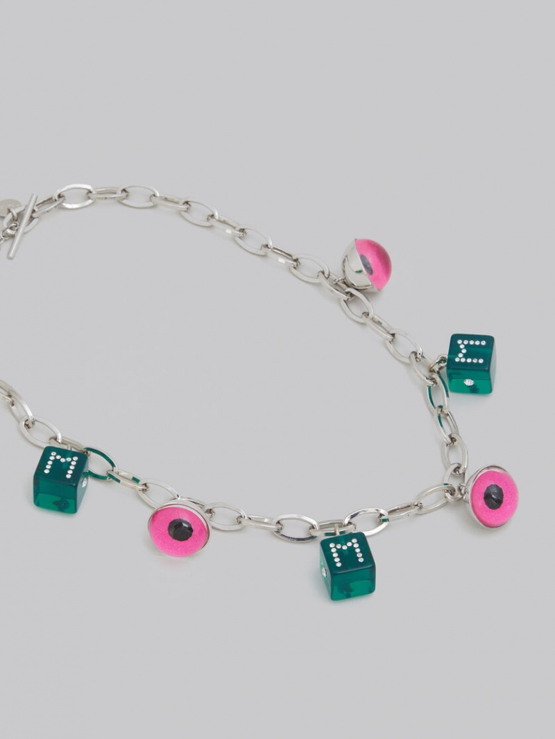 Marni Necklace With Eye And Dice Charms Gröna Rosa | USETG68139