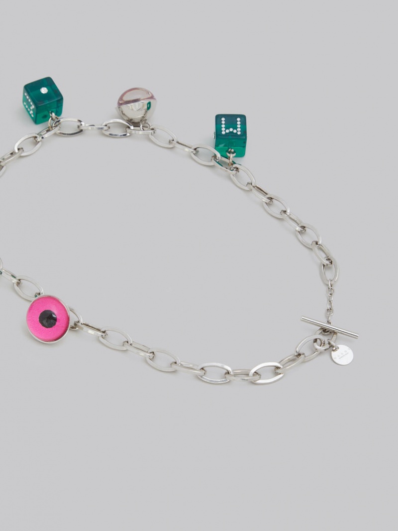 Marni Necklace With Eye And Dice Charms Gröna Rosa | USETG68139