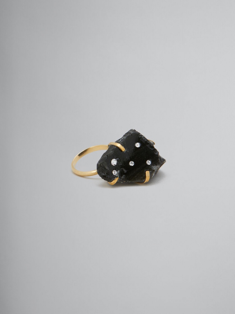 Marni Obsidian Ring With Rhinestone Polka Dots Svarta Obsidian | MSEFT29573