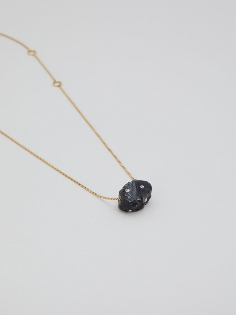 Marni Obsidian Single-stone Necklace With Rhinestone Polka Dots Svarta Obsidian Grå | SEZPD92471