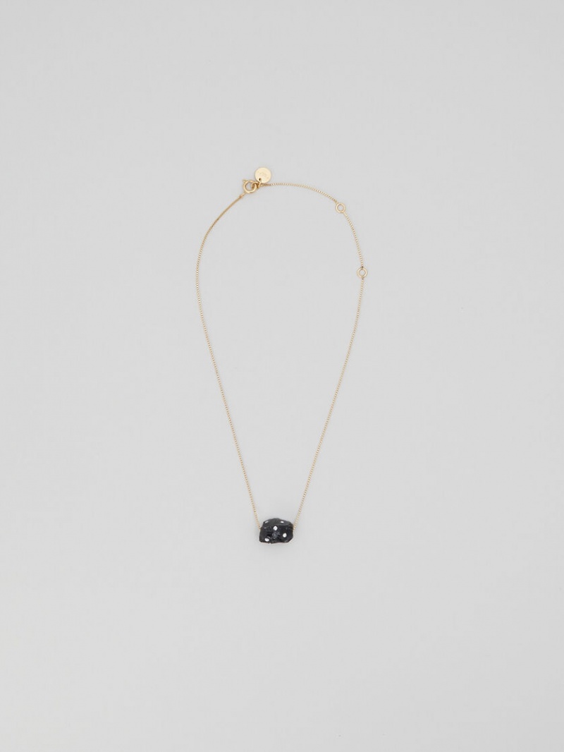 Marni Obsidian Single-stone Necklace With Rhinestone Polka Dots Svarta Obsidian Grå | SEZPD92471