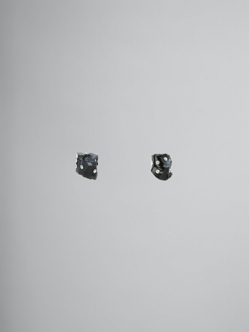 Marni Obsidian Stud With Rhinestone Polka Dots Svarta Obsidian | ASEWC86102