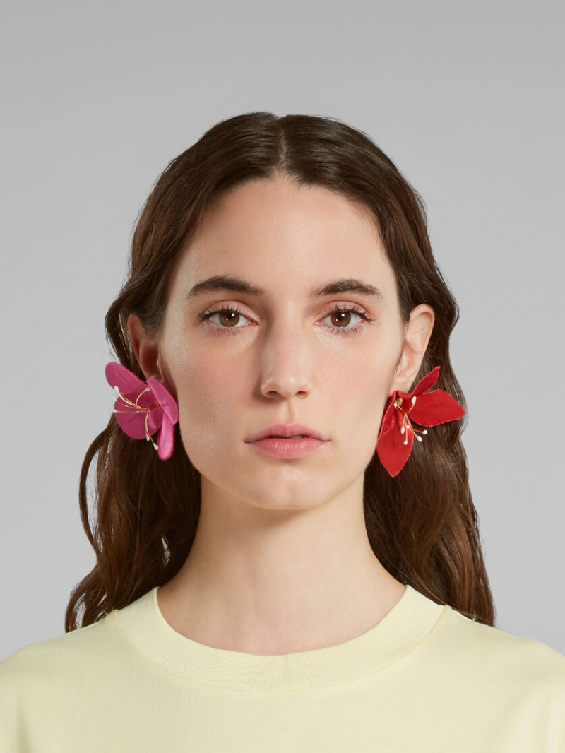 Marni Oversized Fabric Flower Stud Blommiga | SENZX23923