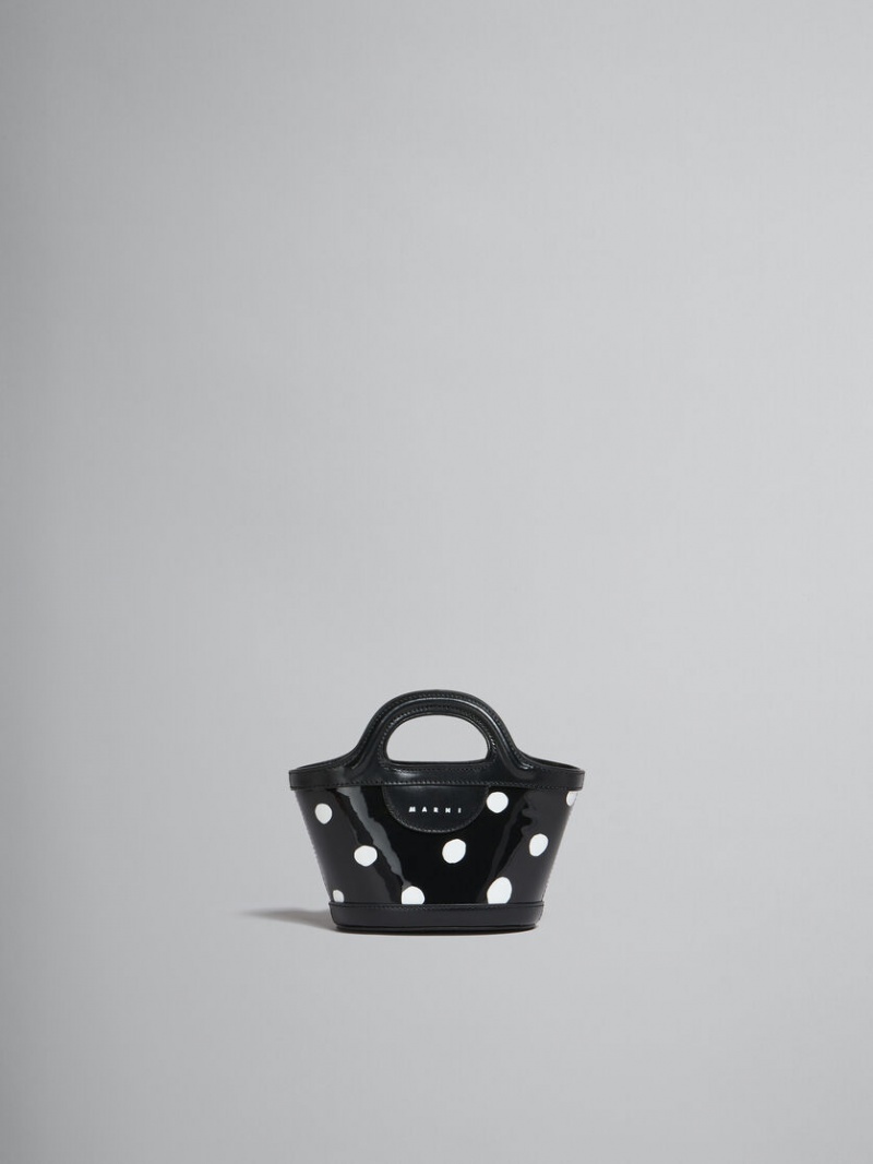 Marni Polka-dot Lack Läder Tropicalia Micro Bag Svarta Vita | SECIF47027