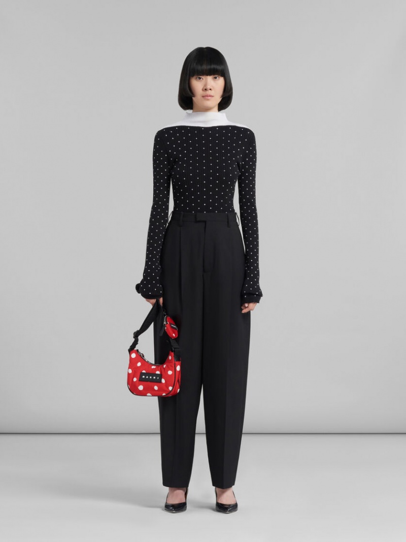 Marni Polka-dot Nylon Puff Hobo Small Bag Röda | SSENY65134