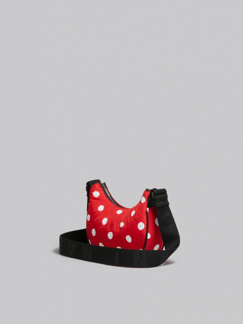Marni Polka-dot Nylon Puff Hobo Small Bag Röda | SSENY65134