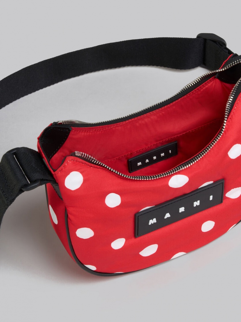 Marni Polka-dot Nylon Puff Hobo Small Bag Röda | SSENY65134
